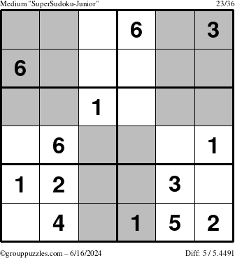 The grouppuzzles.com Medium SuperSudoku-Junior puzzle for Sunday June 16, 2024