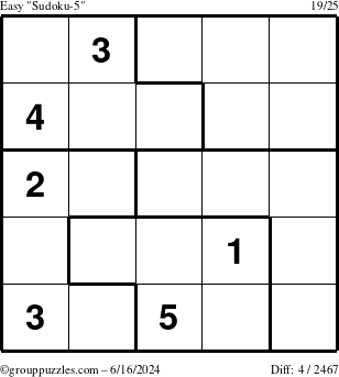 The grouppuzzles.com Easy Sudoku-5 puzzle for Sunday June 16, 2024