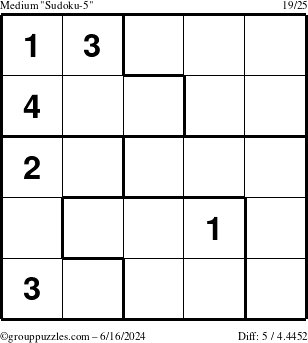 The grouppuzzles.com Medium Sudoku-5 puzzle for Sunday June 16, 2024