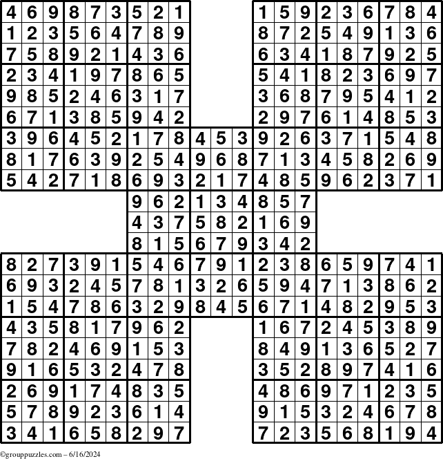 The grouppuzzles.com Answer grid for the Sudoku-by5 puzzle for Sunday June 16, 2024