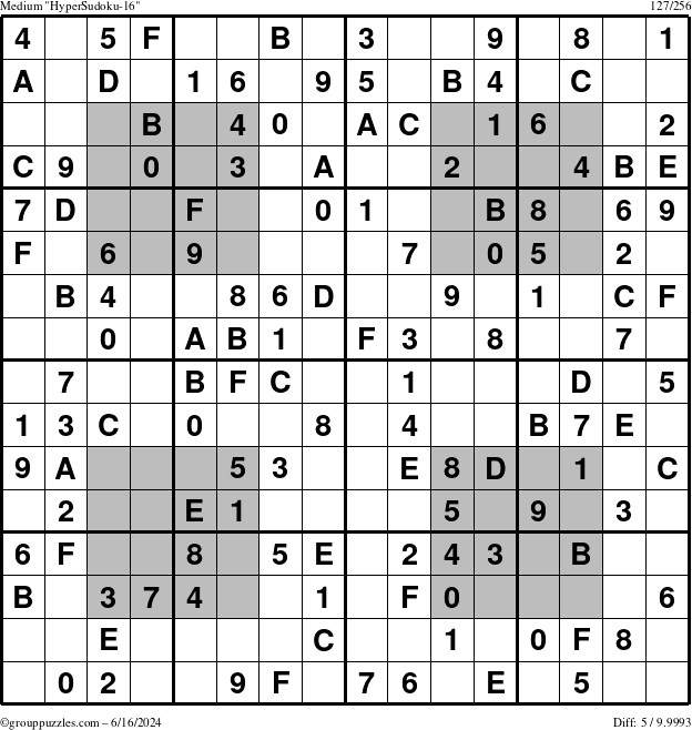 The grouppuzzles.com Medium HyperSudoku-16 puzzle for Sunday June 16, 2024