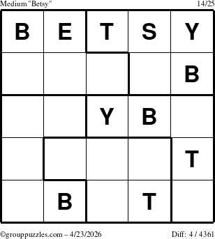 The grouppuzzles.com Medium Betsy puzzle for Thursday April 23, 2026