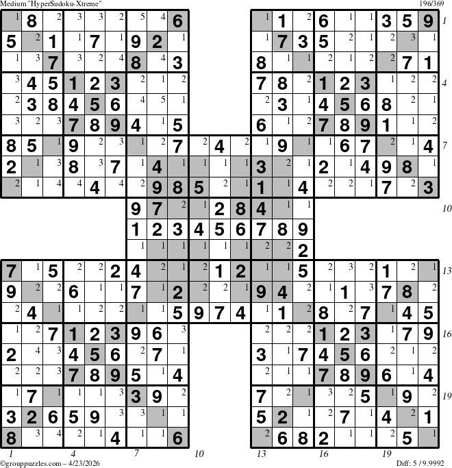 The grouppuzzles.com Medium cover-HyperXtreme puzzle for Thursday April 23, 2026 with all 5 steps marked