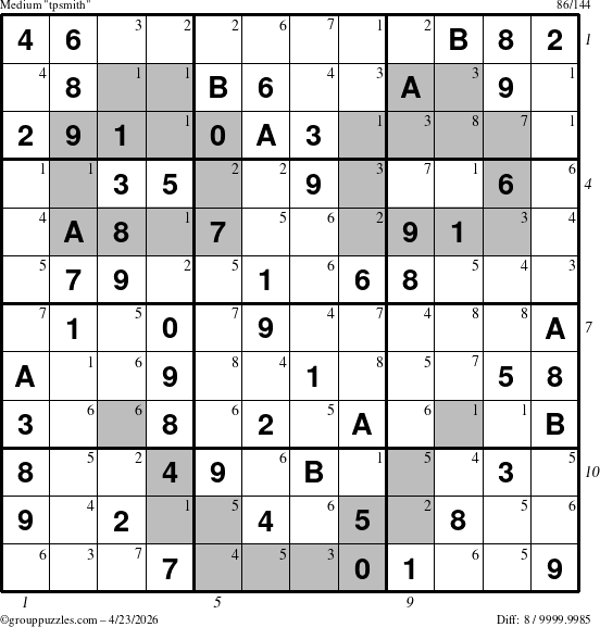 The grouppuzzles.com Medium tpsmith puzzle for Thursday April 23, 2026 with all 8 steps marked