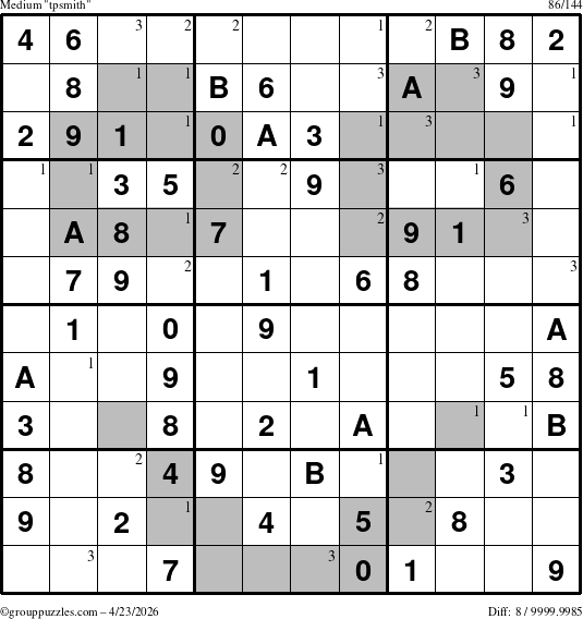 The grouppuzzles.com Medium tpsmith puzzle for Thursday April 23, 2026 with the first 3 steps marked