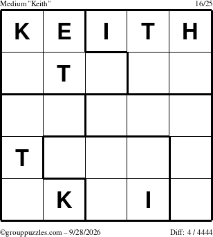 The grouppuzzles.com Medium Keith puzzle for Monday September 28, 2026