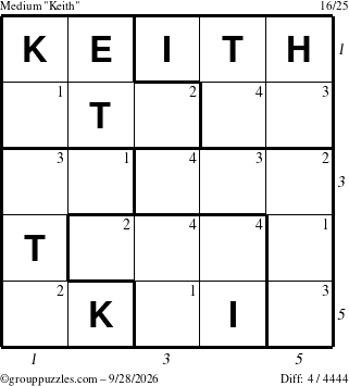 The grouppuzzles.com Medium Keith puzzle for Monday September 28, 2026, suitable for printing, with all 4 steps marked