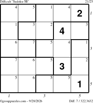 The grouppuzzles.com Difficult Sudoku-5B puzzle for Monday September 28, 2026 with all 7 steps marked