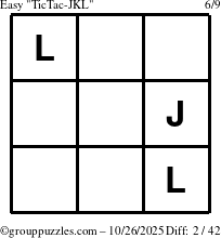 The grouppuzzles.com Easy TicTac-JKL puzzle for Sunday October 26, 2025