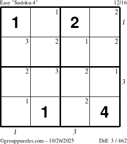 The grouppuzzles.com Easy Sudoku-4 puzzle for Sunday October 26, 2025 with all 3 steps marked