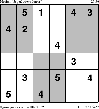 The grouppuzzles.com Medium SuperSudoku-Junior puzzle for Sunday October 26, 2025