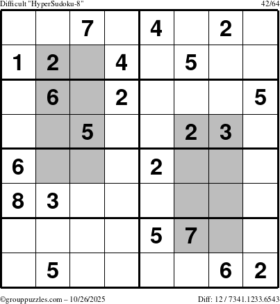 The grouppuzzles.com Difficult HyperSudoku-8 puzzle for Sunday October 26, 2025
