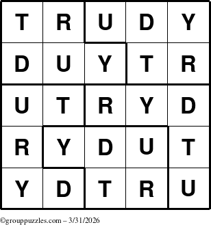 The grouppuzzles.com Answer grid for the Trudy puzzle for Tuesday March 31, 2026