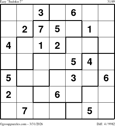 The grouppuzzles.com Easy Sudoku-7 puzzle for Tuesday March 31, 2026