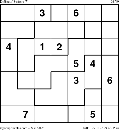 The grouppuzzles.com Difficult Sudoku-7 puzzle for Tuesday March 31, 2026