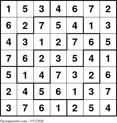 The grouppuzzles.com Answer grid for the Sudoku-7 puzzle for Tuesday March 31, 2026