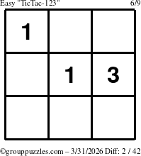 The grouppuzzles.com Easy TicTac-123 puzzle for Tuesday March 31, 2026