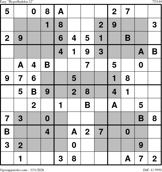 The grouppuzzles.com Easy HyperSudoku-12 puzzle for Tuesday March 31, 2026