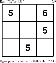 The grouppuzzles.com Easy TicTac-456 puzzle for Friday October 3, 2025