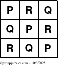 The grouppuzzles.com Answer grid for the TicTac-PQR puzzle for Friday October 3, 2025