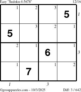 The grouppuzzles.com Easy Sudoku-4-5678 puzzle for Friday October 3, 2025 with all 3 steps marked