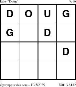 The grouppuzzles.com Easy Doug puzzle for Friday October 3, 2025