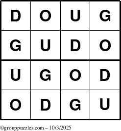 The grouppuzzles.com Answer grid for the Doug puzzle for Friday October 3, 2025