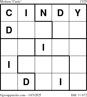 The grouppuzzles.com Medium Cindy puzzle for Friday October 3, 2025