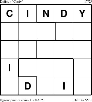 The grouppuzzles.com Difficult Cindy puzzle for Friday October 3, 2025