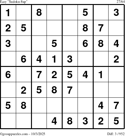 The grouppuzzles.com Easy Sudoku-8up puzzle for Friday October 3, 2025