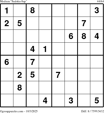 The grouppuzzles.com Medium Sudoku-8up puzzle for Friday October 3, 2025