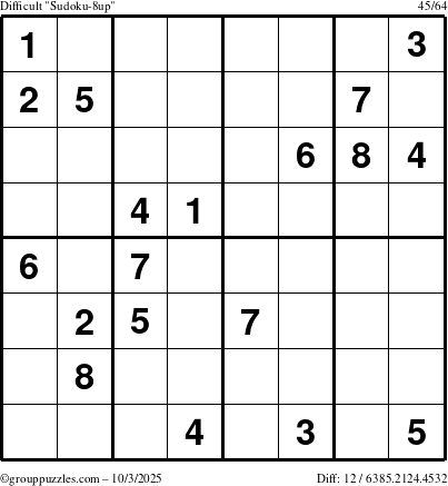 The grouppuzzles.com Difficult Sudoku-8up puzzle for Friday October 3, 2025