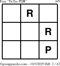 The grouppuzzles.com Easy TicTac-PQR puzzle for Friday October 3, 2025
