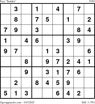 The grouppuzzles.com Easy Sudoku puzzle for Friday October 3, 2025