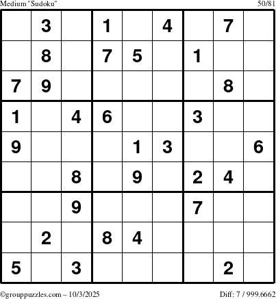 The grouppuzzles.com Medium Sudoku puzzle for Friday October 3, 2025