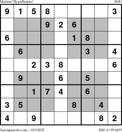 The grouppuzzles.com Medium HyperSudoku puzzle for Friday October 3, 2025