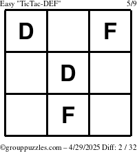 The grouppuzzles.com Easy TicTac-DEF puzzle for Tuesday April 29, 2025