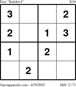 The grouppuzzles.com Easy Sudoku-4 puzzle for Tuesday April 29, 2025