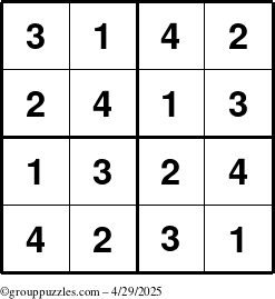 The grouppuzzles.com Answer grid for the Sudoku-4 puzzle for Tuesday April 29, 2025