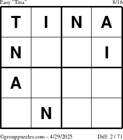 The grouppuzzles.com Easy Tina puzzle for Tuesday April 29, 2025