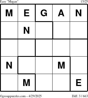 The grouppuzzles.com Easy Megan puzzle for Tuesday April 29, 2025