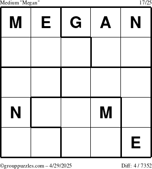 The grouppuzzles.com Medium Megan puzzle for Tuesday April 29, 2025