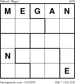 The grouppuzzles.com Difficult Megan puzzle for Tuesday April 29, 2025