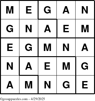 The grouppuzzles.com Answer grid for the Megan puzzle for Tuesday April 29, 2025