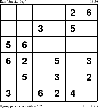 The grouppuzzles.com Easy Sudoku-6up puzzle for Tuesday April 29, 2025