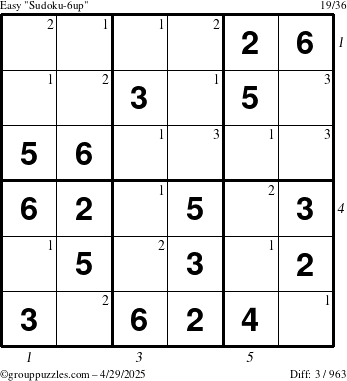The grouppuzzles.com Easy Sudoku-6up puzzle for Tuesday April 29, 2025 with all 3 steps marked