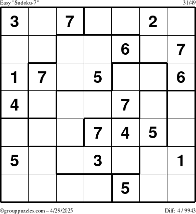 The grouppuzzles.com Easy Sudoku-7 puzzle for Tuesday April 29, 2025