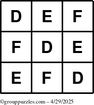 The grouppuzzles.com Answer grid for the TicTac-DEF puzzle for Tuesday April 29, 2025