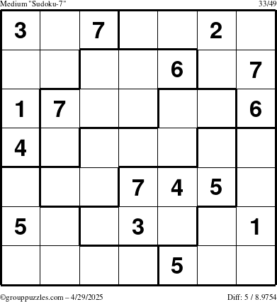 The grouppuzzles.com Medium Sudoku-7 puzzle for Tuesday April 29, 2025