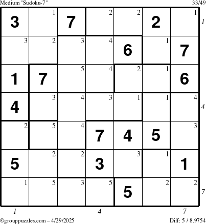 The grouppuzzles.com Medium Sudoku-7 puzzle for Tuesday April 29, 2025 with all 5 steps marked